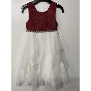 Formal Dress Girls 4 Burgundy & Ivory rhinestone Shiny Tulle Flower Girl Pageant